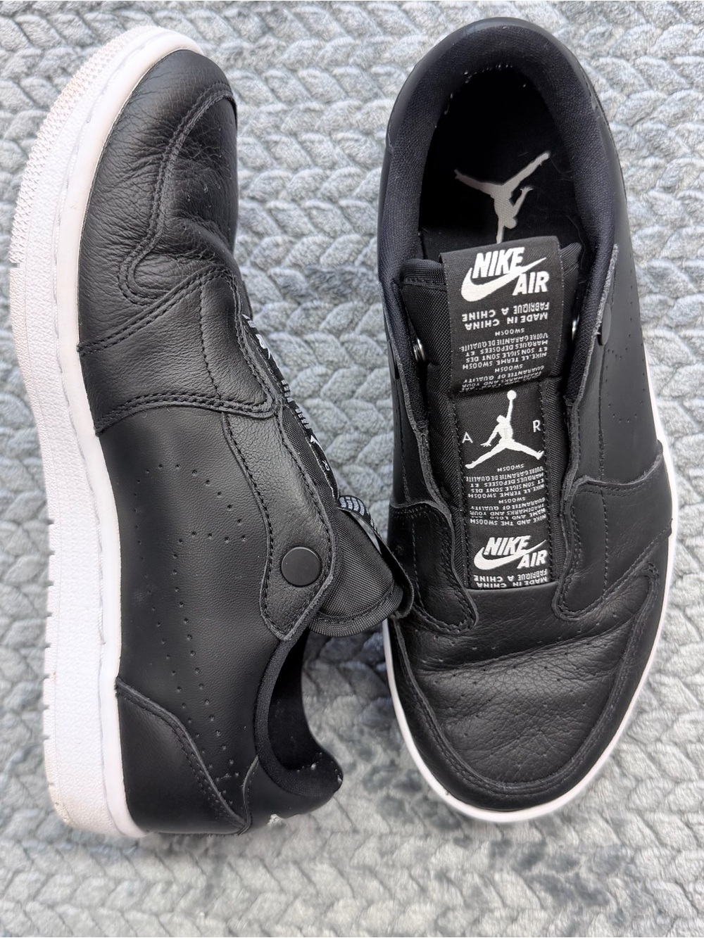 Nike Air Jordan 1 Low NS No Swoosh Black Leather Sneakers Size 8